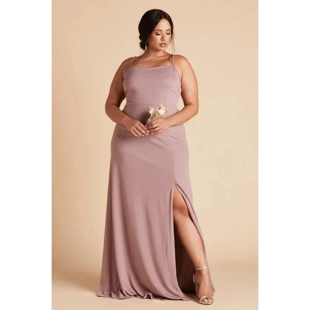 NWT Birdy Grey Benny Bridesmade Wedding Dress Crepe Tie Back Dark Mauve Large